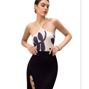 Zara White and Black Halter Bodysuit